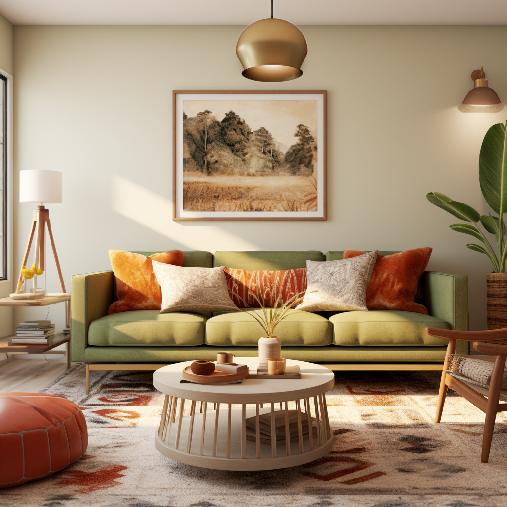 Boho modern living room with couch