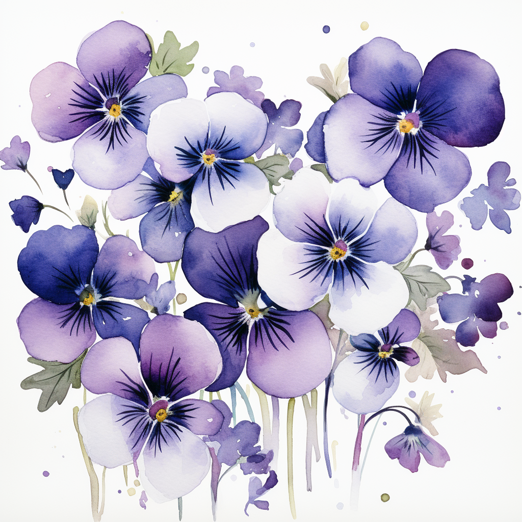 Small Boho Violets on White Background