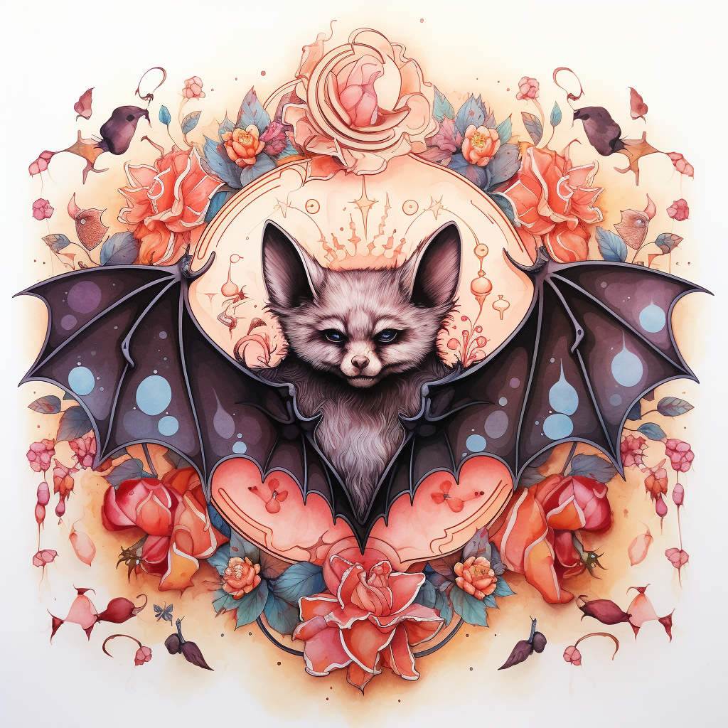 Watercolor bat illustration in boho style