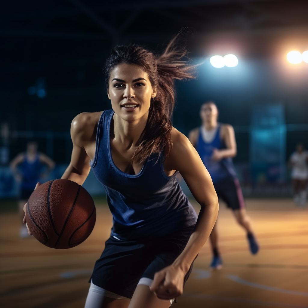 Bold Female Sports Coach Playing Basketball