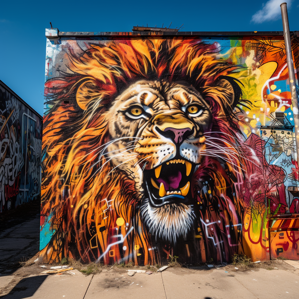 Colorful lion graffiti in the city