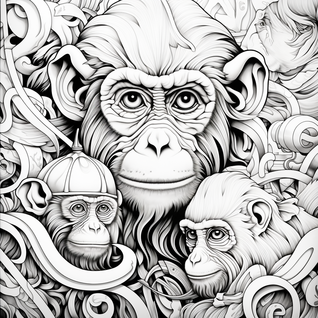 Black and white monkeys coloring page