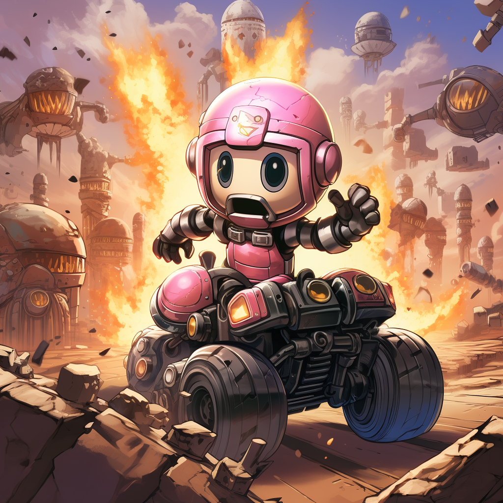 Bomberman piloting a large tank in action