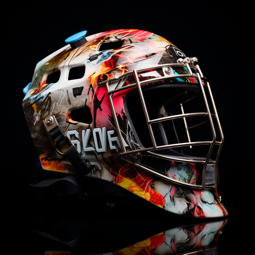 Bon Iver 22, A Million album cover on NHL goalie helmet