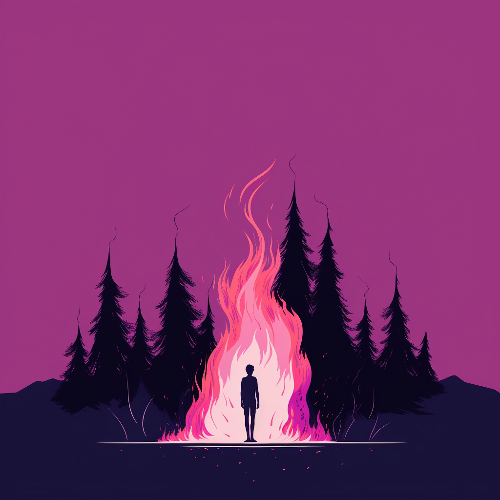 Minimalist Bonfire Illustration in White and Violet