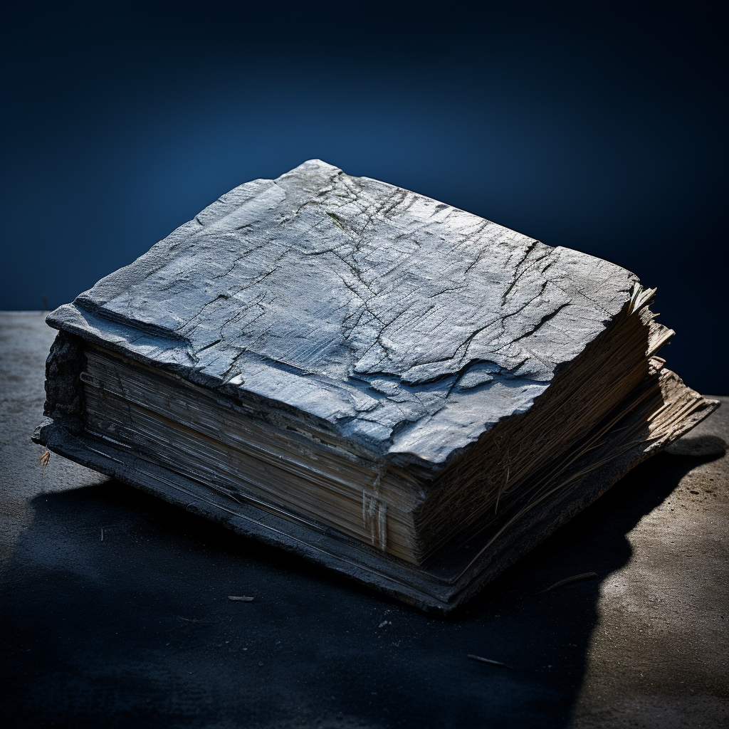 Stone Carved Book on Blue Gray Background