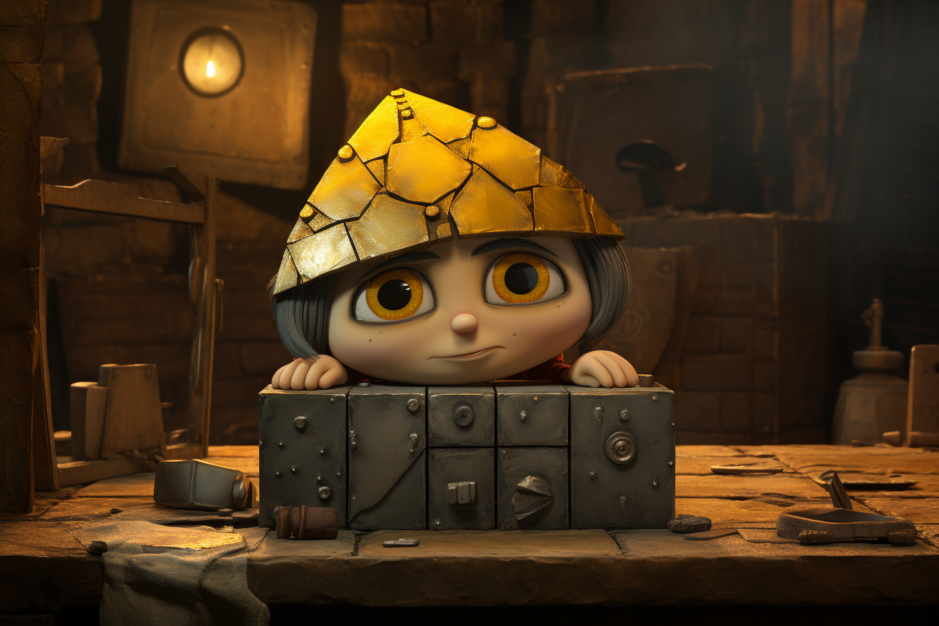 Adorable story book character on blacksmith's table