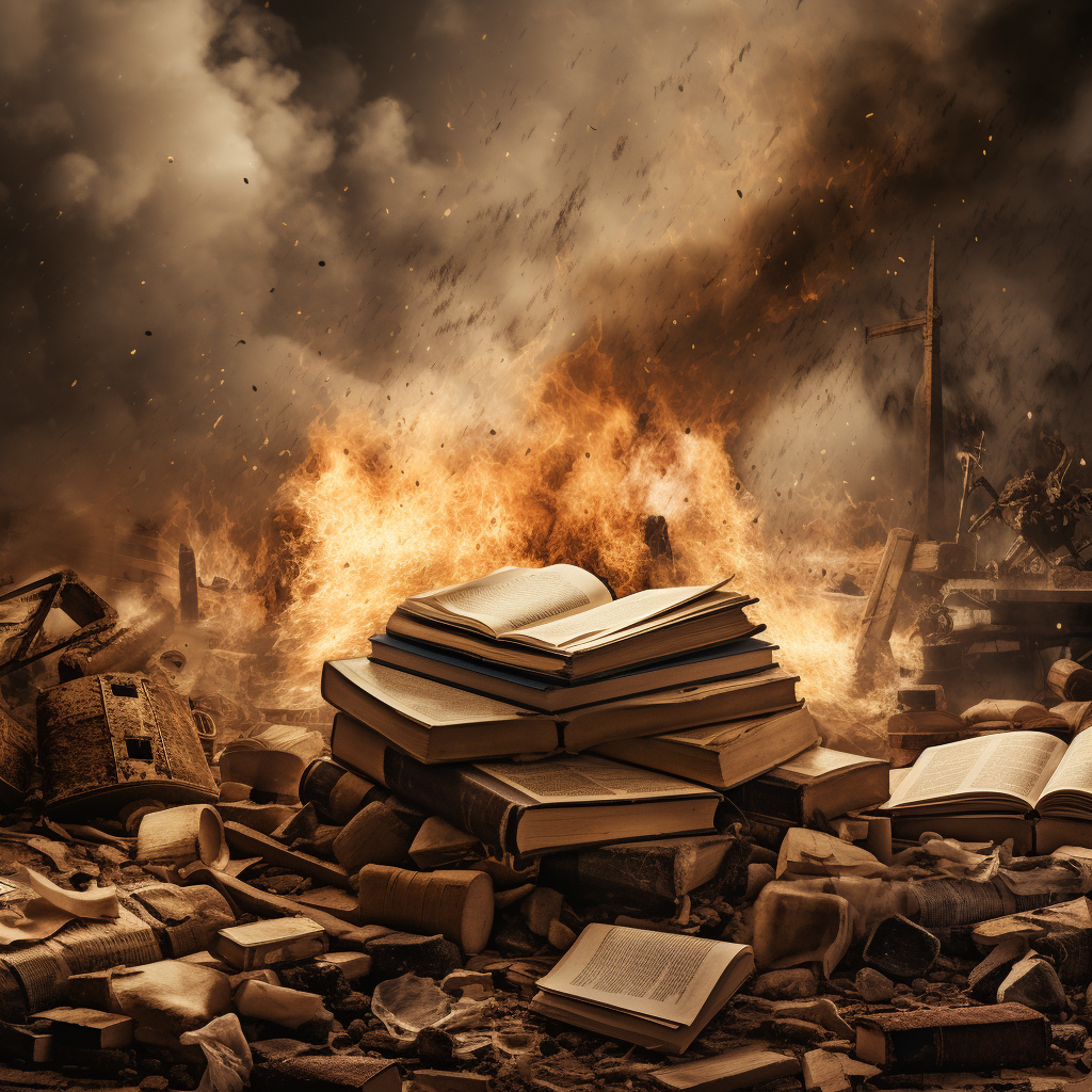 Illustration of a book engulfed in flames