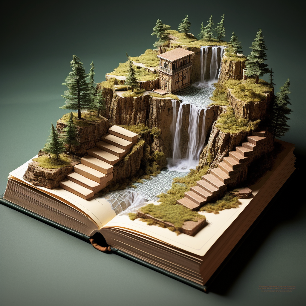 Four books arranged in 3D style