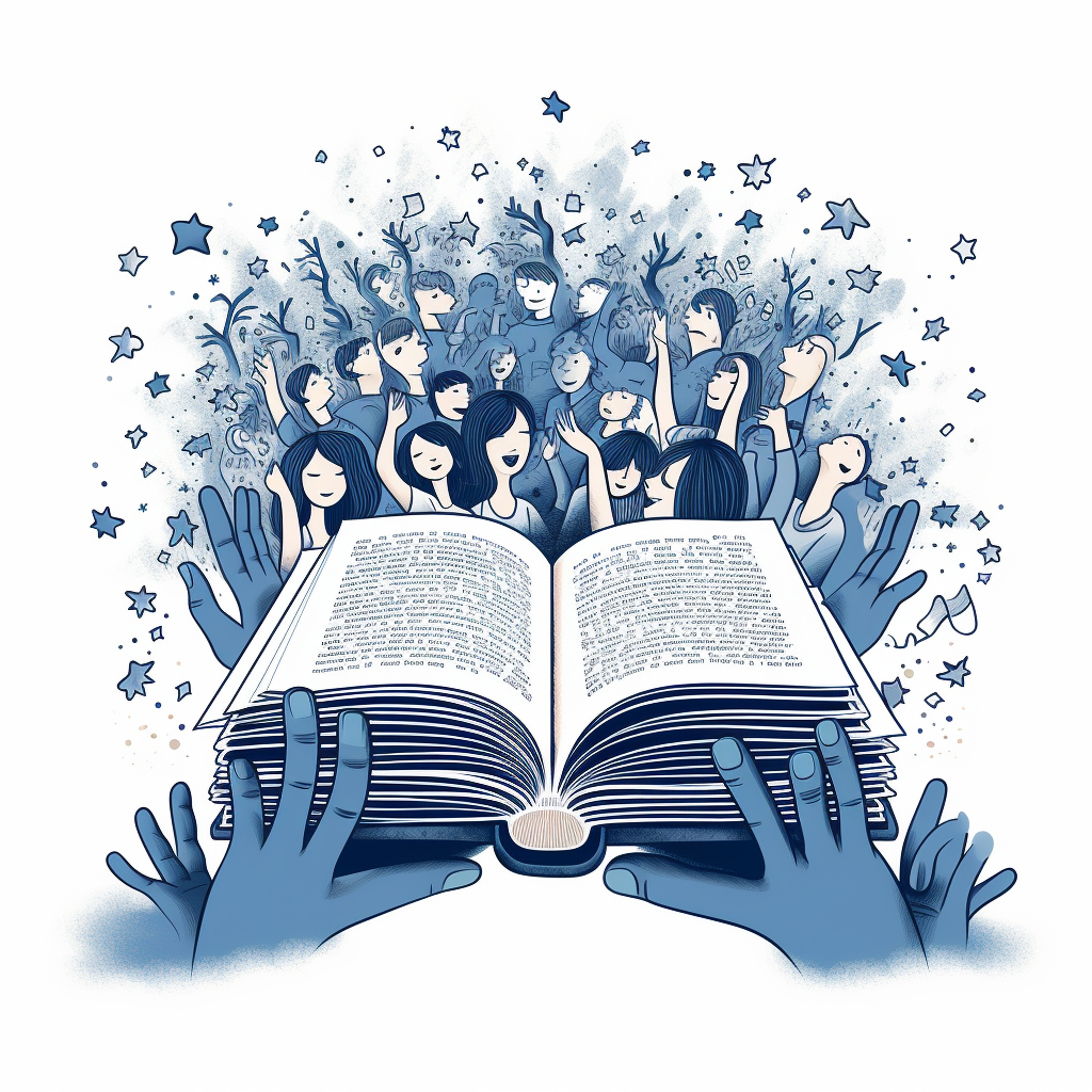 Cartoon Illustration of Open Book with Hands