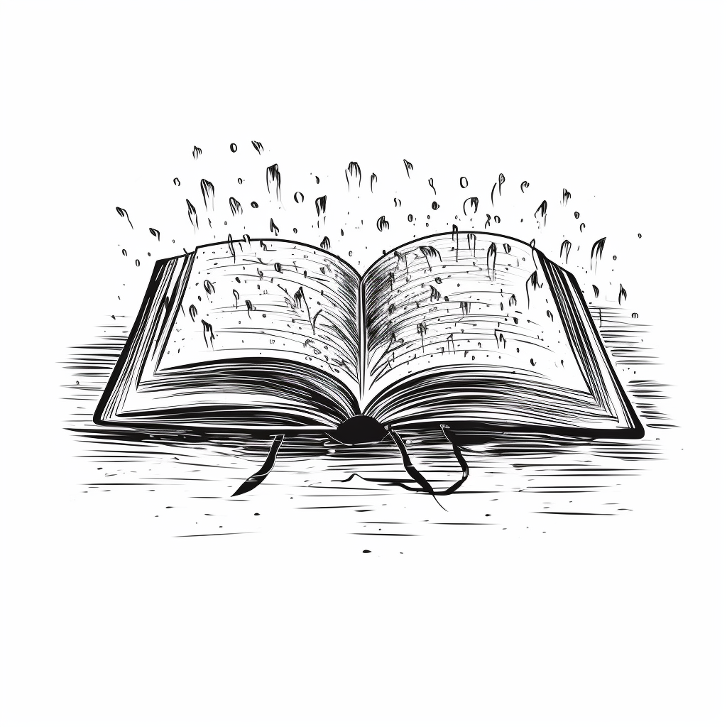 Hand-drawn sketch of book notes in the rain