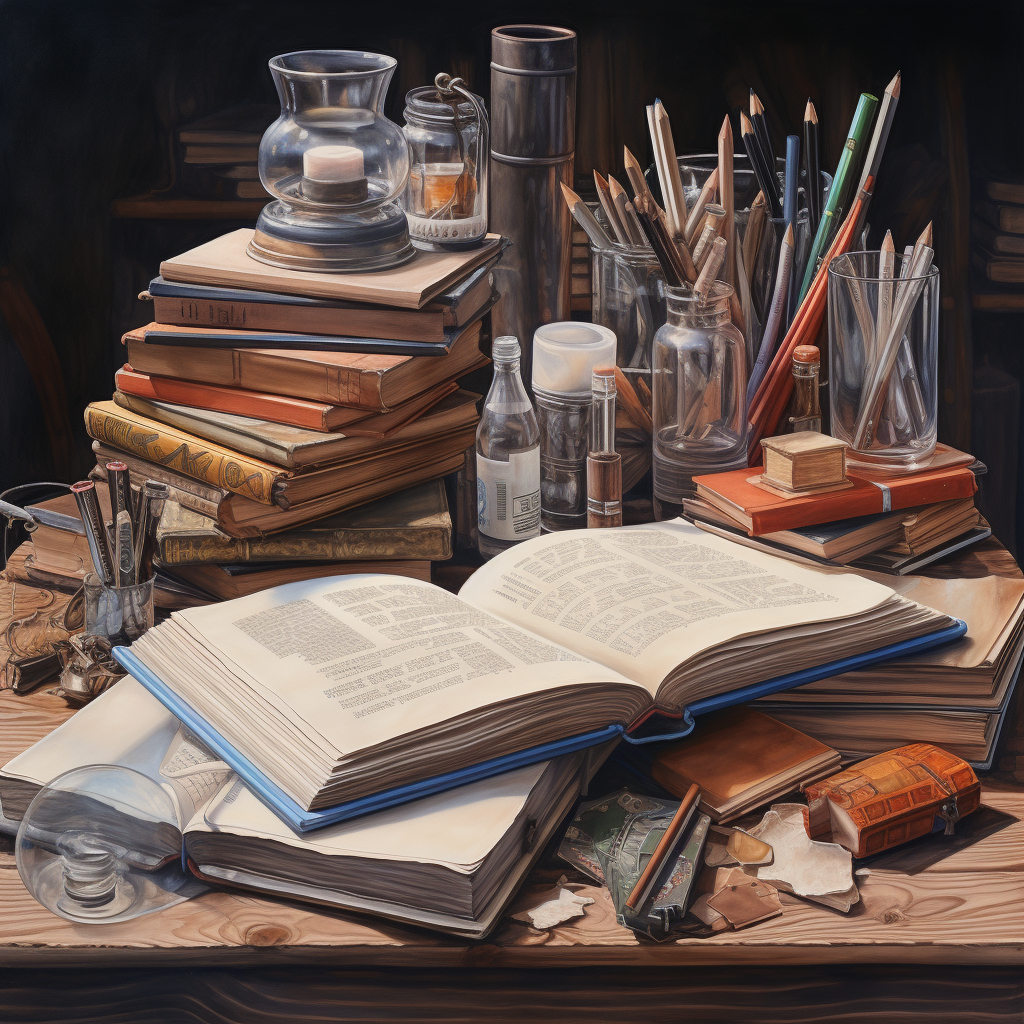 Books and Pencils Realistic Photo