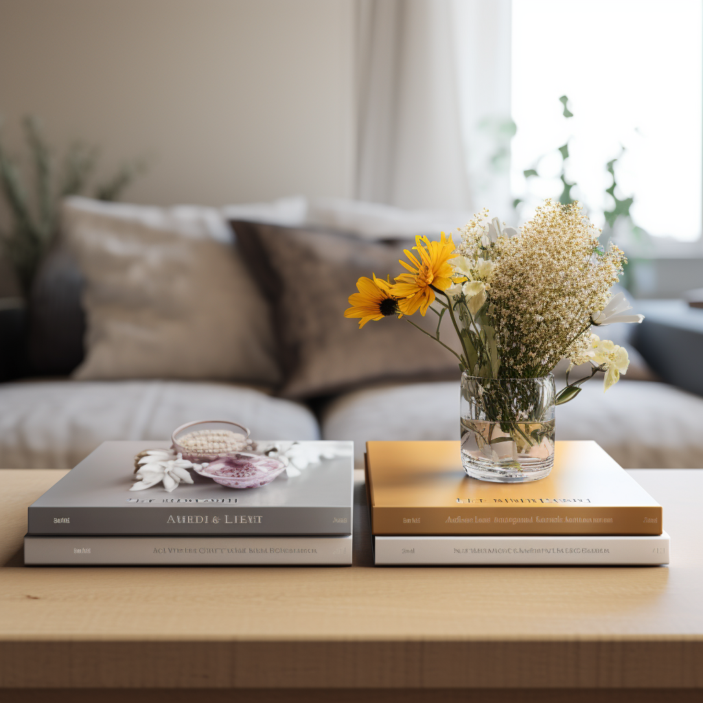 Mockup of books on livingroom table