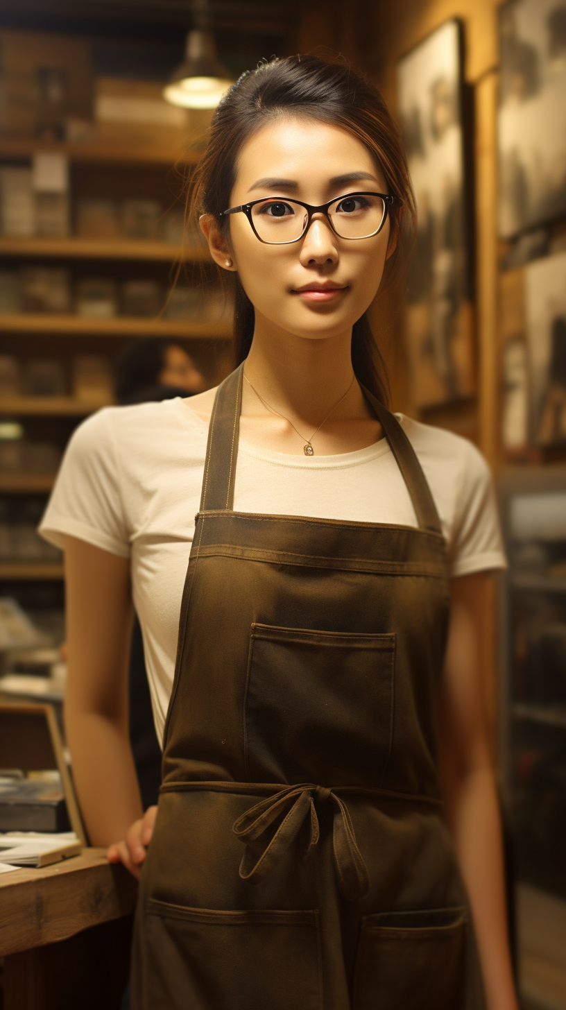 Smiling Japanese woman at a bookstore