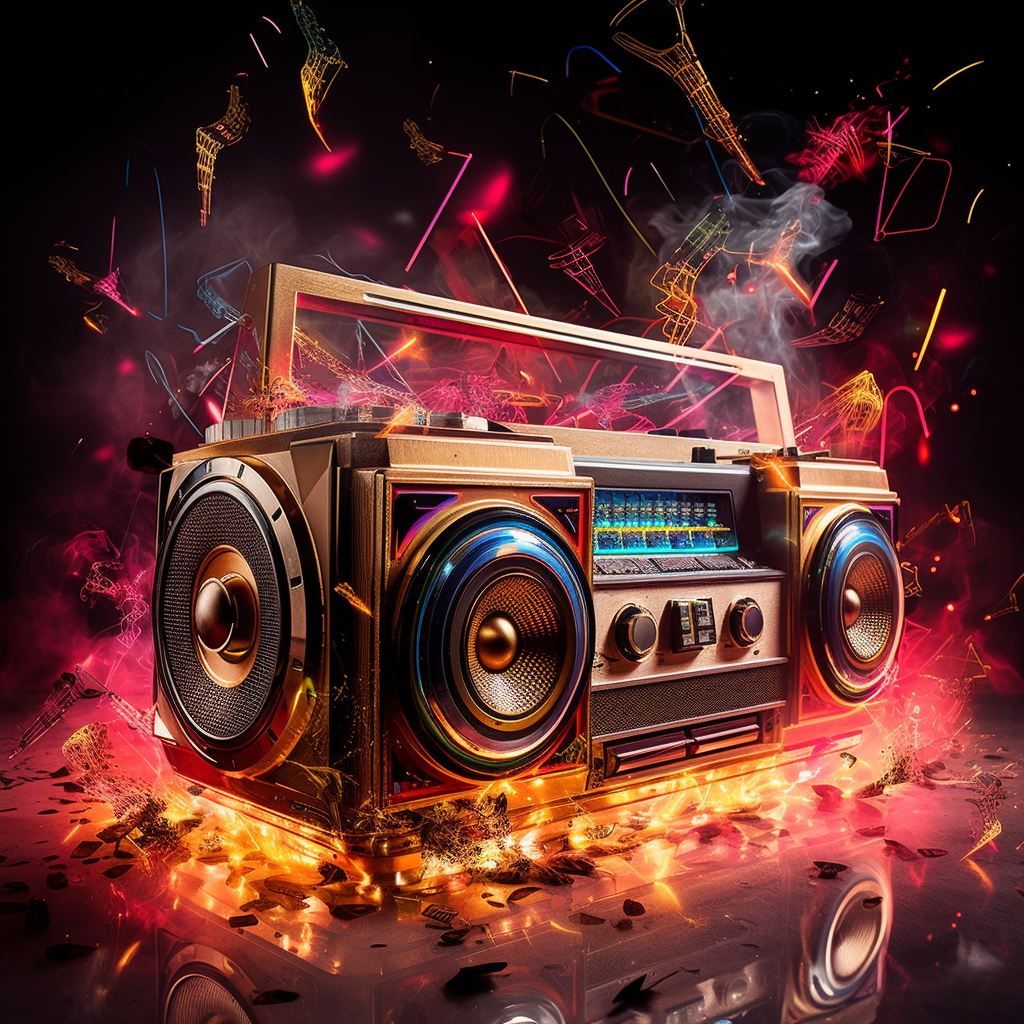 Old School Boombox with Colorful Lasers