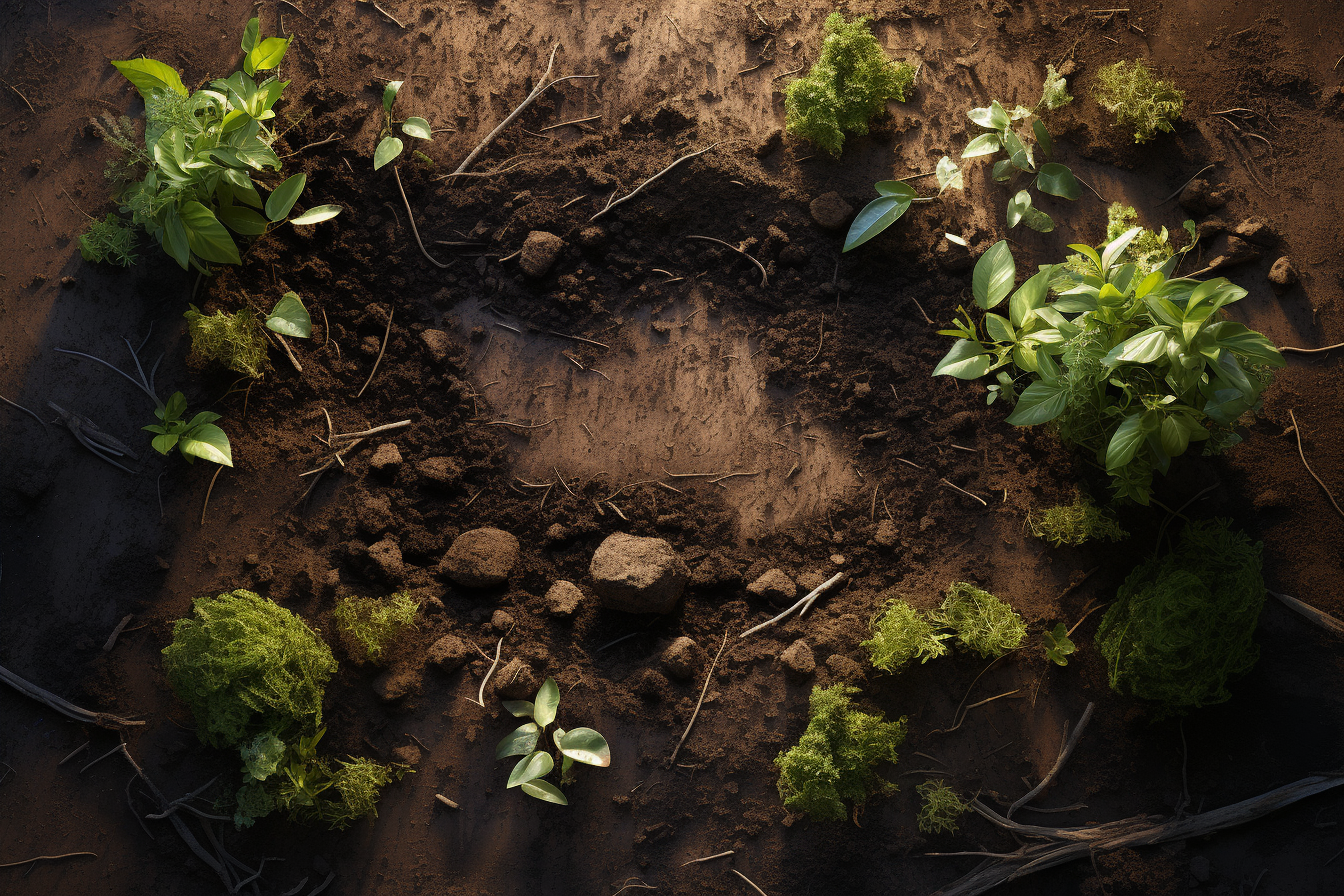 Boot print traces with greenery