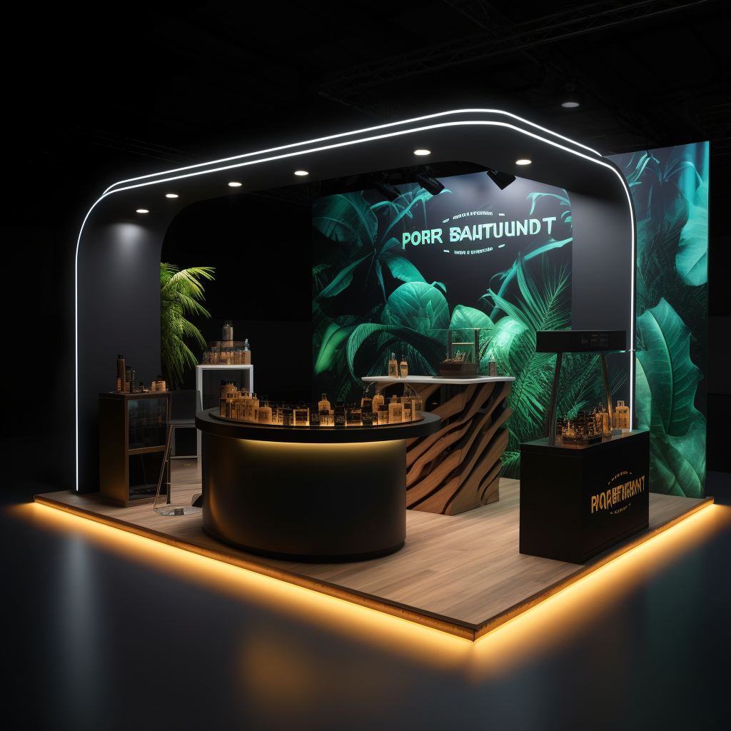 Trendy perfume booth with warm lighting