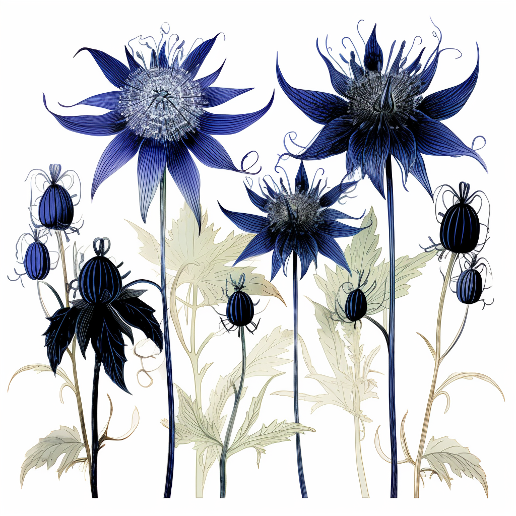 Borage flowers silhouette drawing versions