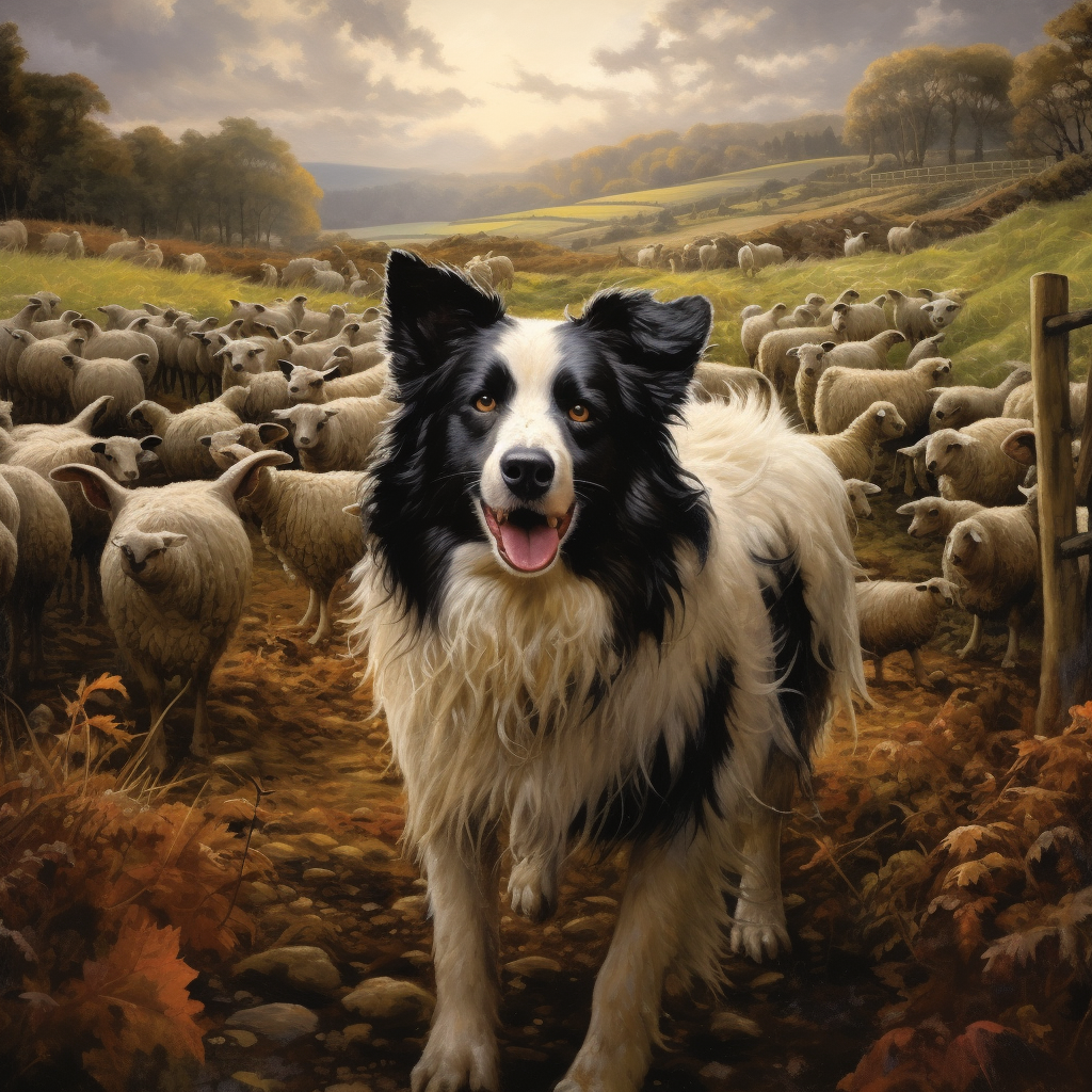 Border Collie guiding sheep in field