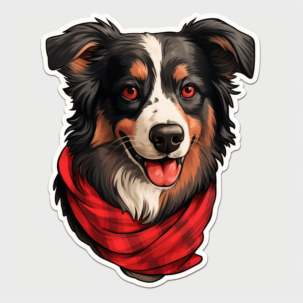 Border Collie Red Bandana Funny Sticker Dog Animation