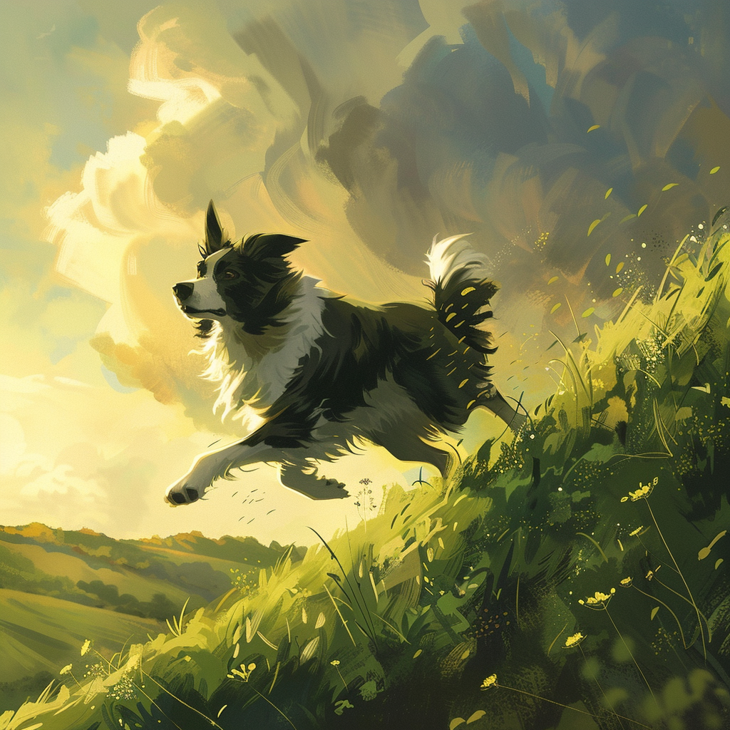 Border Collie running in meadow