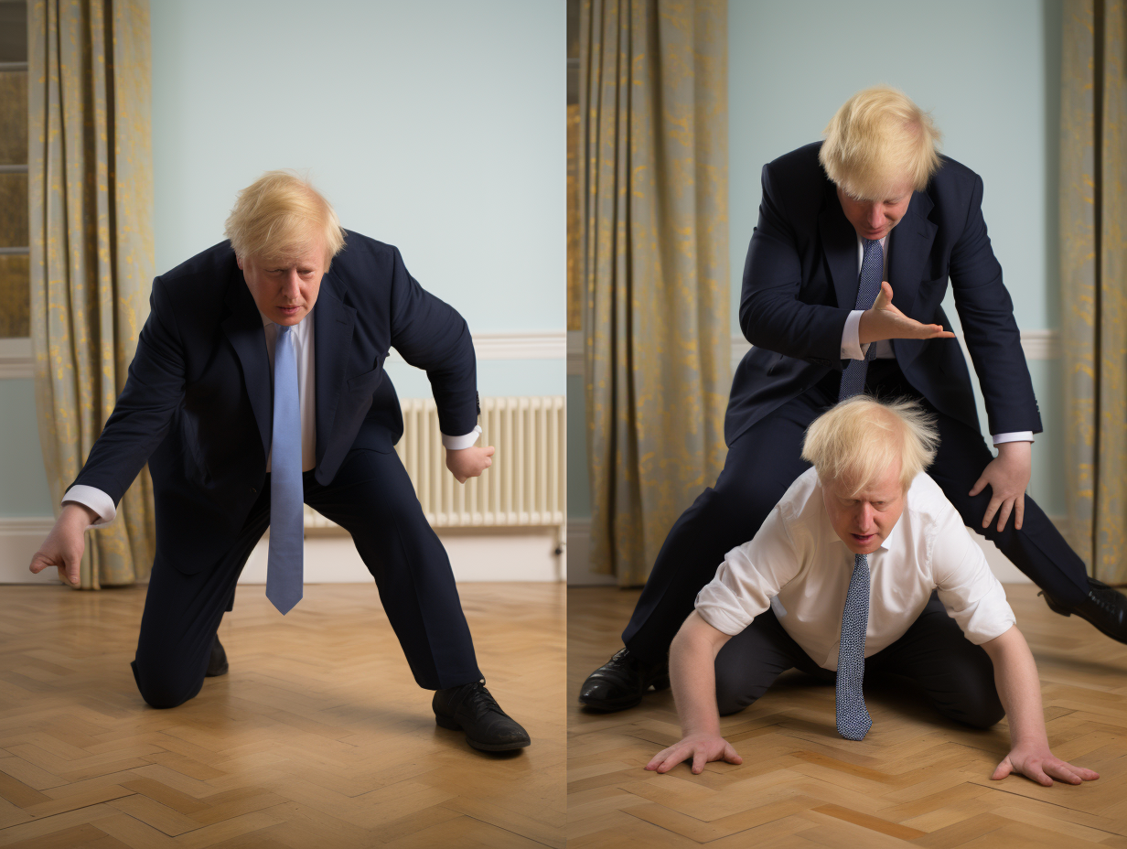 Boris Johnson, Donald Trump, and James Cameron playing twister