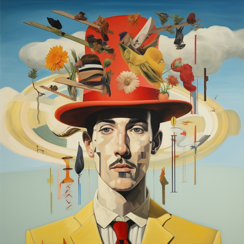 Neo Rauch inspired Borsalino hat painting