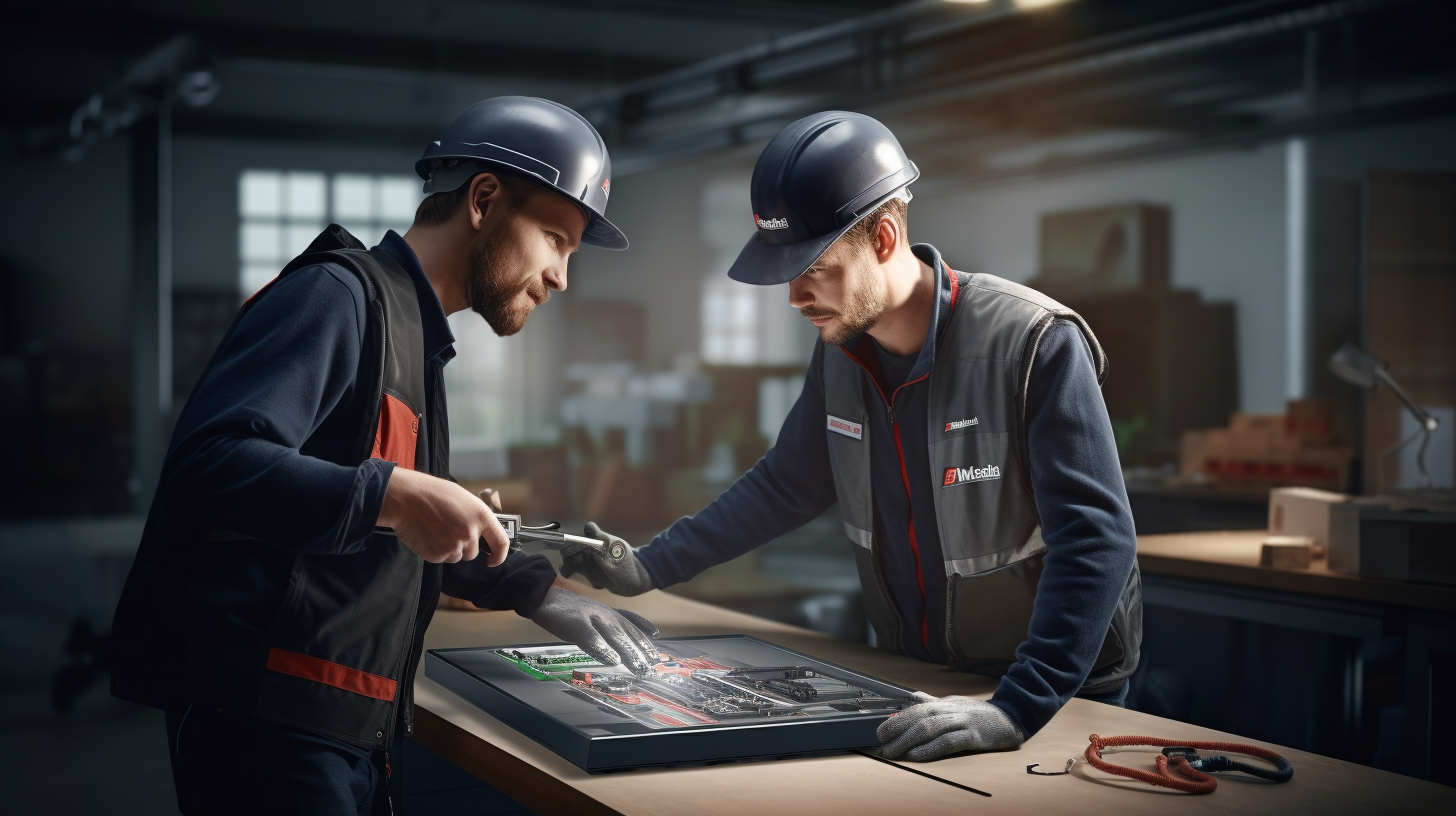 Bosch worker handing battery to colleague