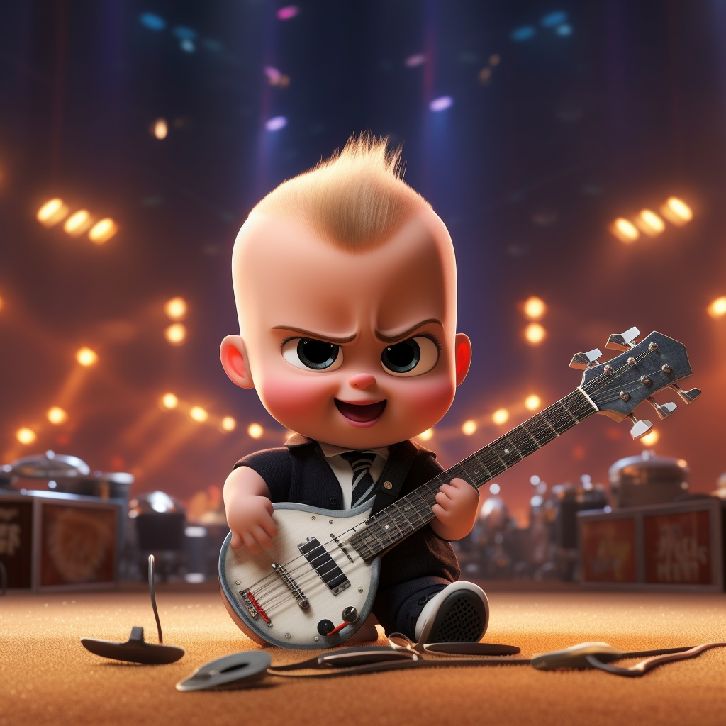 Boss baby playing guitar on stage