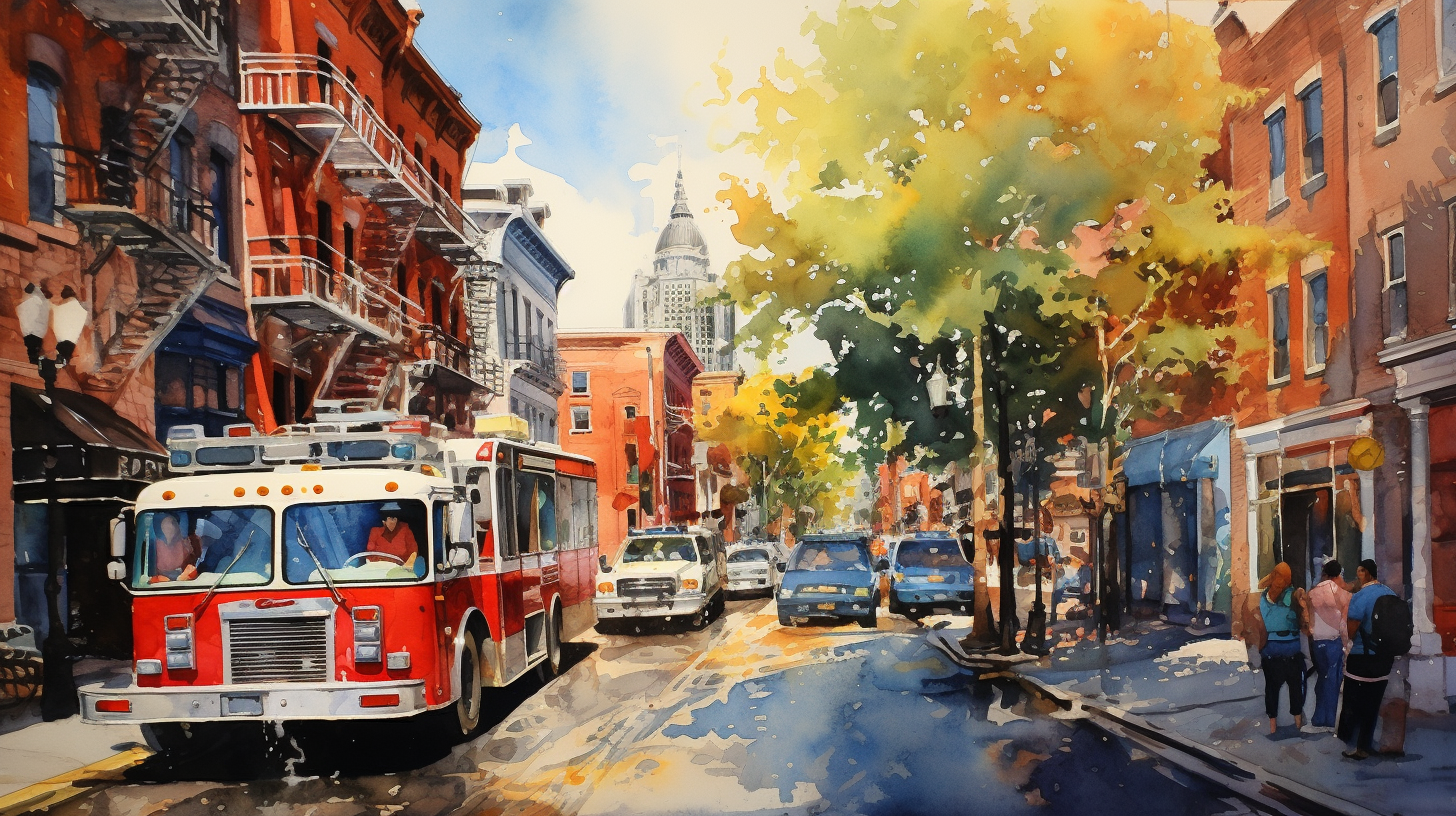 Vibrant watercolor painting of Boston's North End