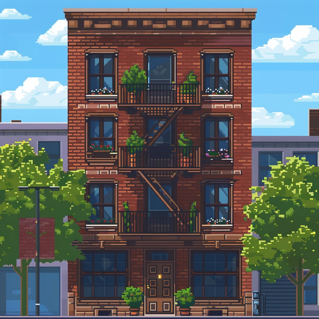 Pixelart Boston Style Apartment Building