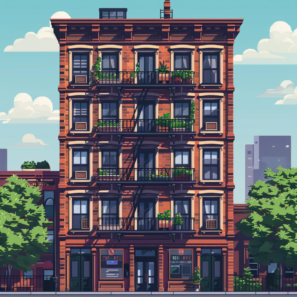 Pixelart Boston Style Apartment Building