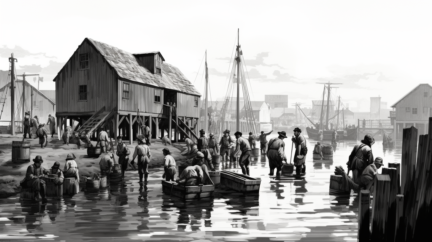 Historic illustration of Boston Tea Party