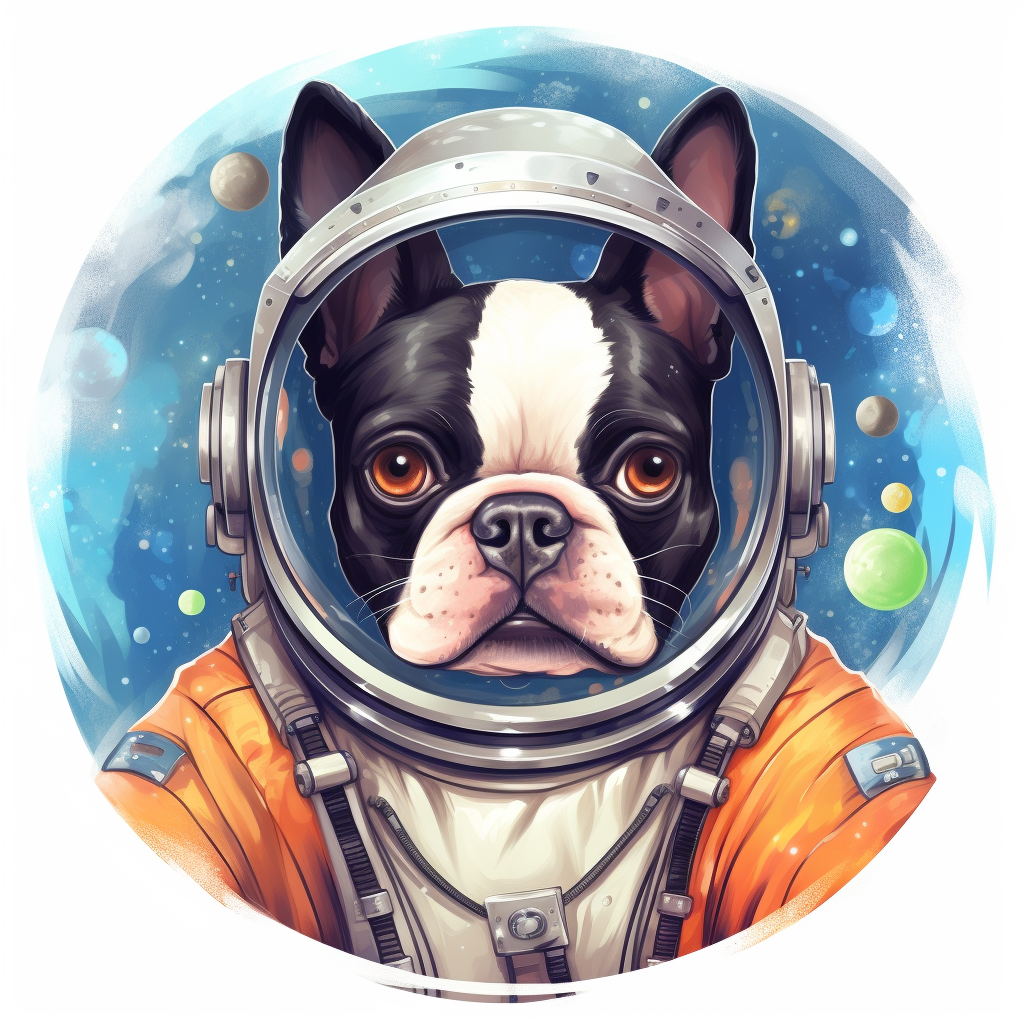 Illustration of Boston Terrier in Astronaut Costume