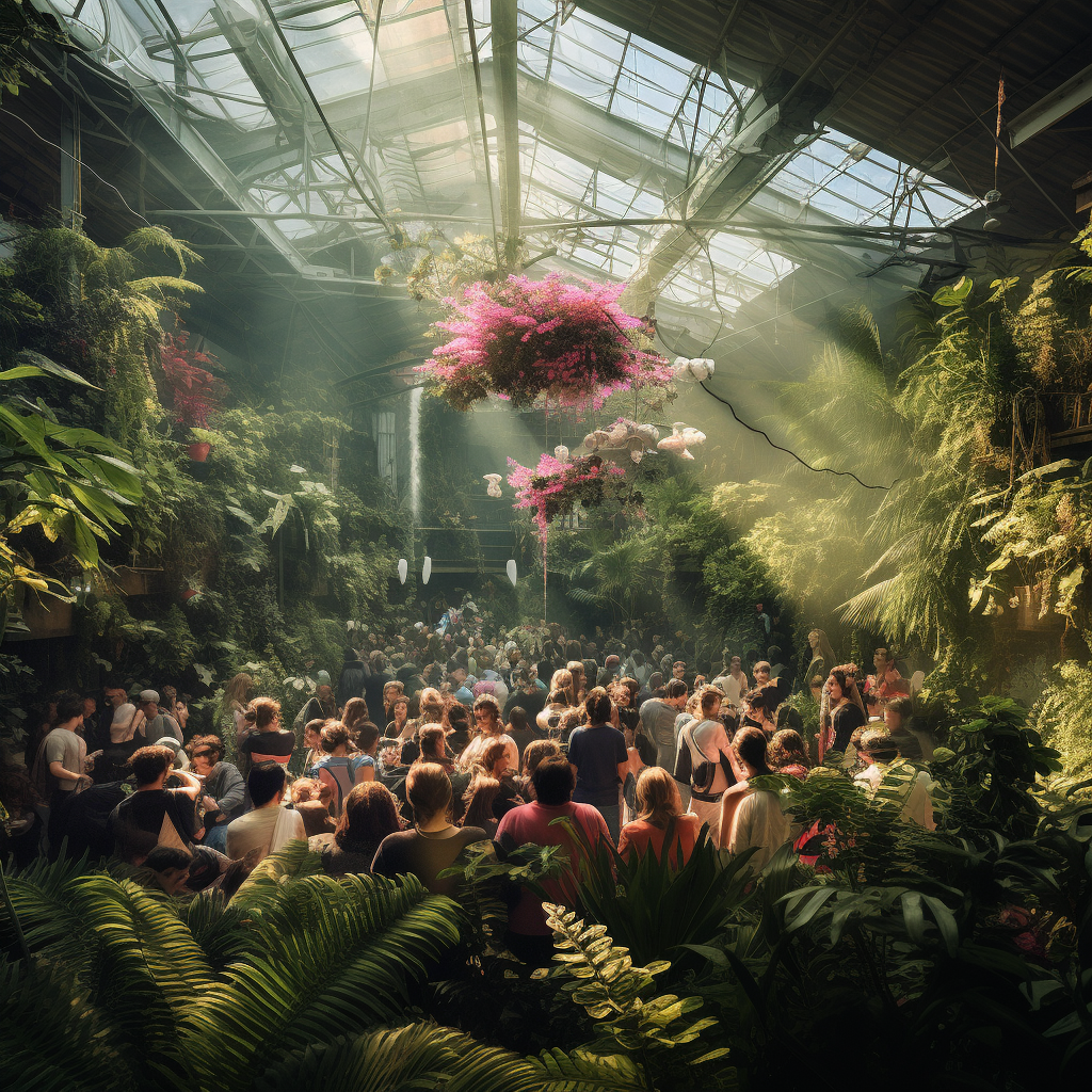 People enjoying hard techno party at Rotterdam's botanic garden