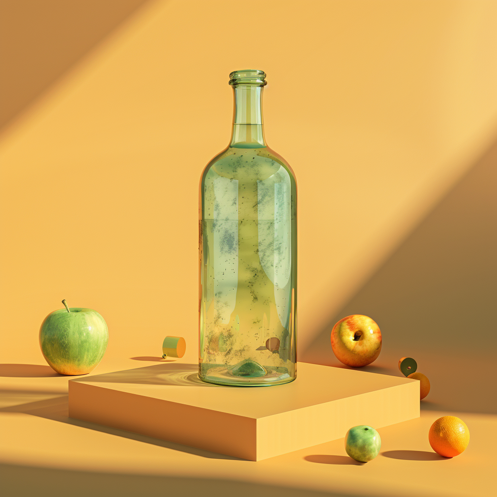 Glass bottle on orange background