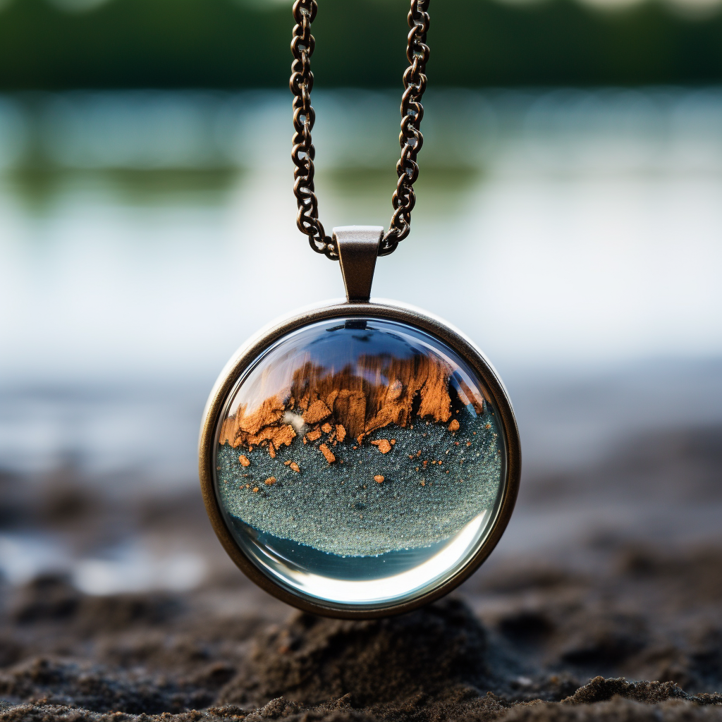 Necklace partially buried in lake sand