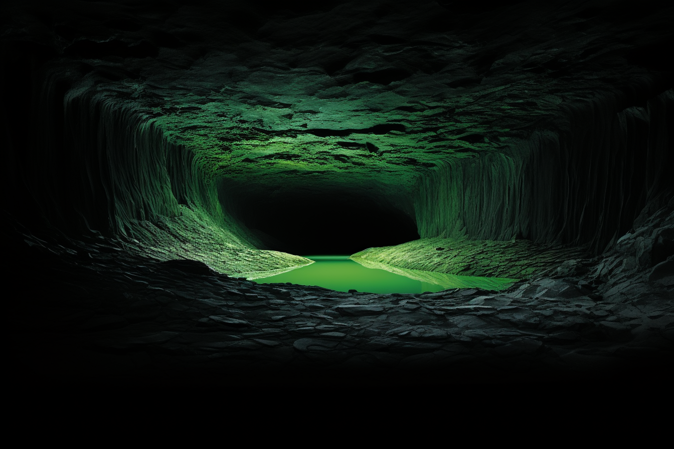 Mysterious bottomless pit on black background with light green color