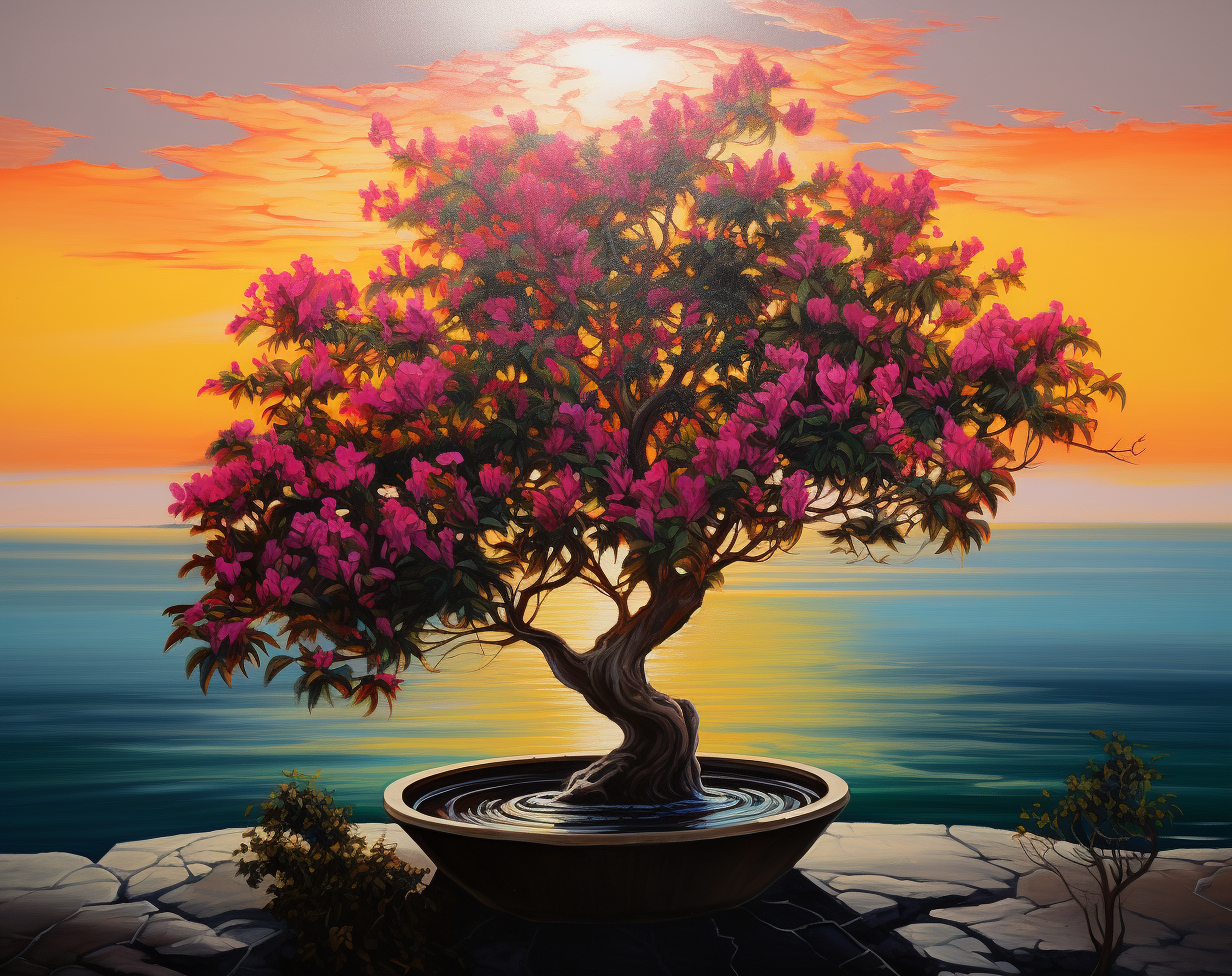 Colorful Bougainvillea Tree by the Ocean