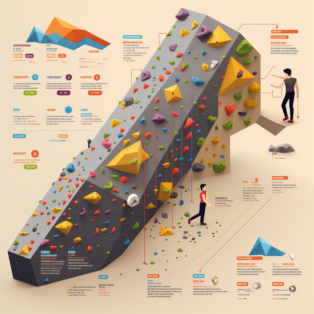 Bouldering gym infographic illustrating climbing techniques