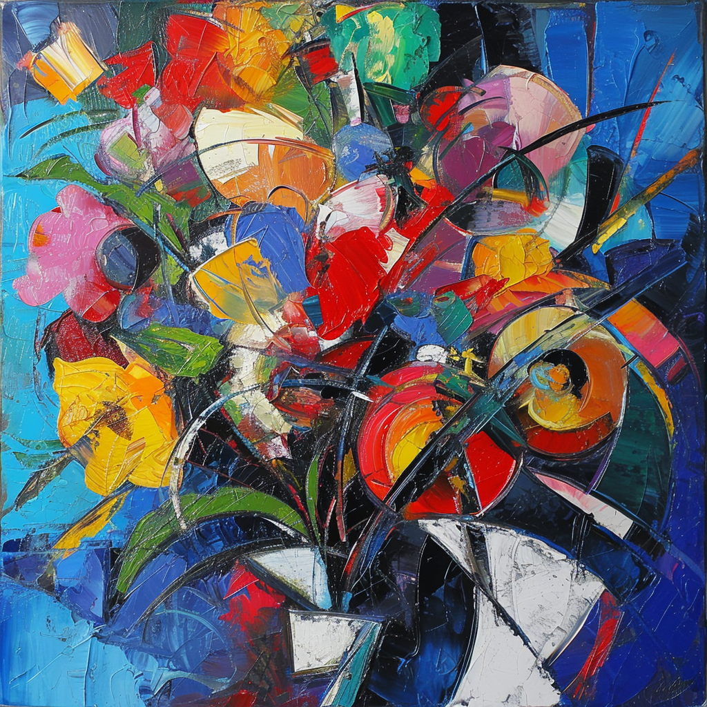 Colorful Kandinsky Style Flower Bouquet Painting