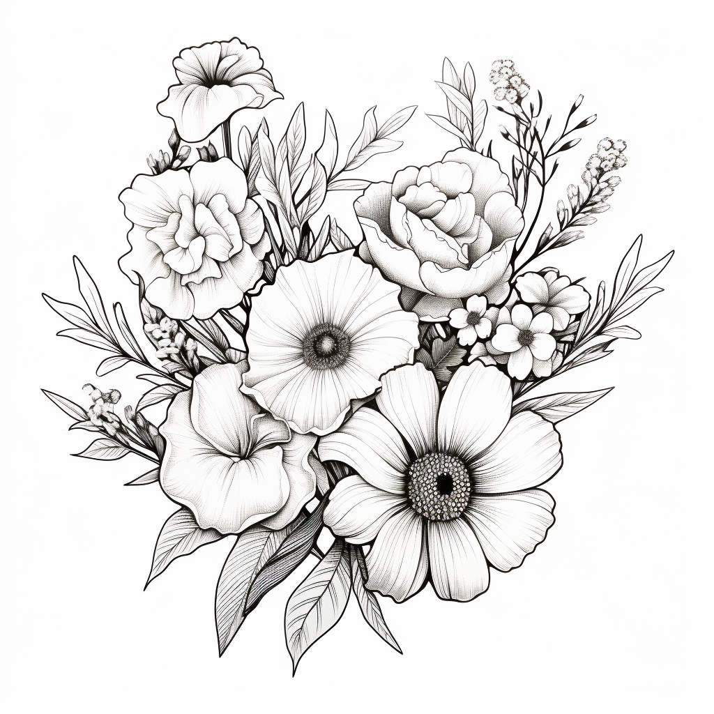 Bergfrue flower bouquet tattoo sketch