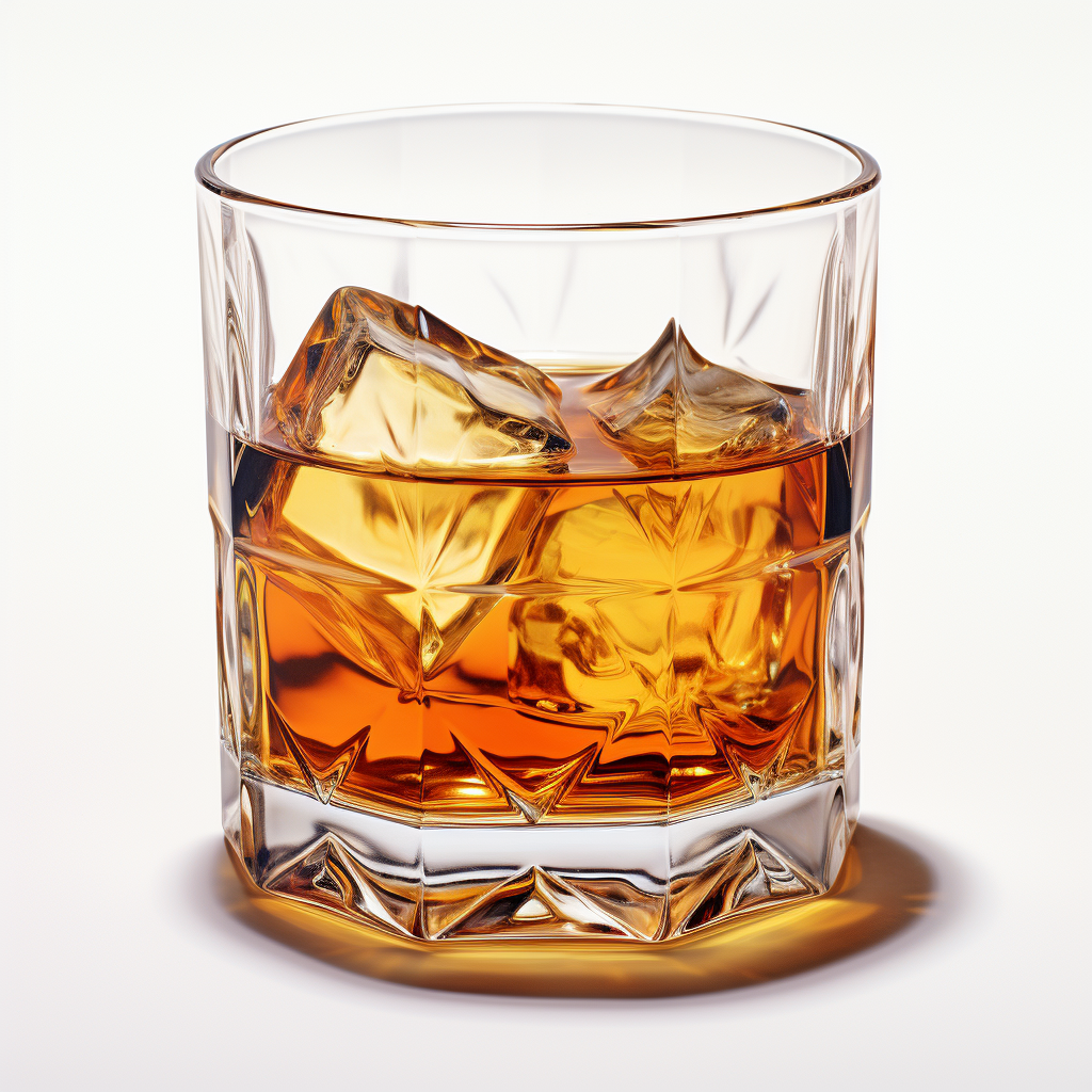 Stylish bourbon glass on white background