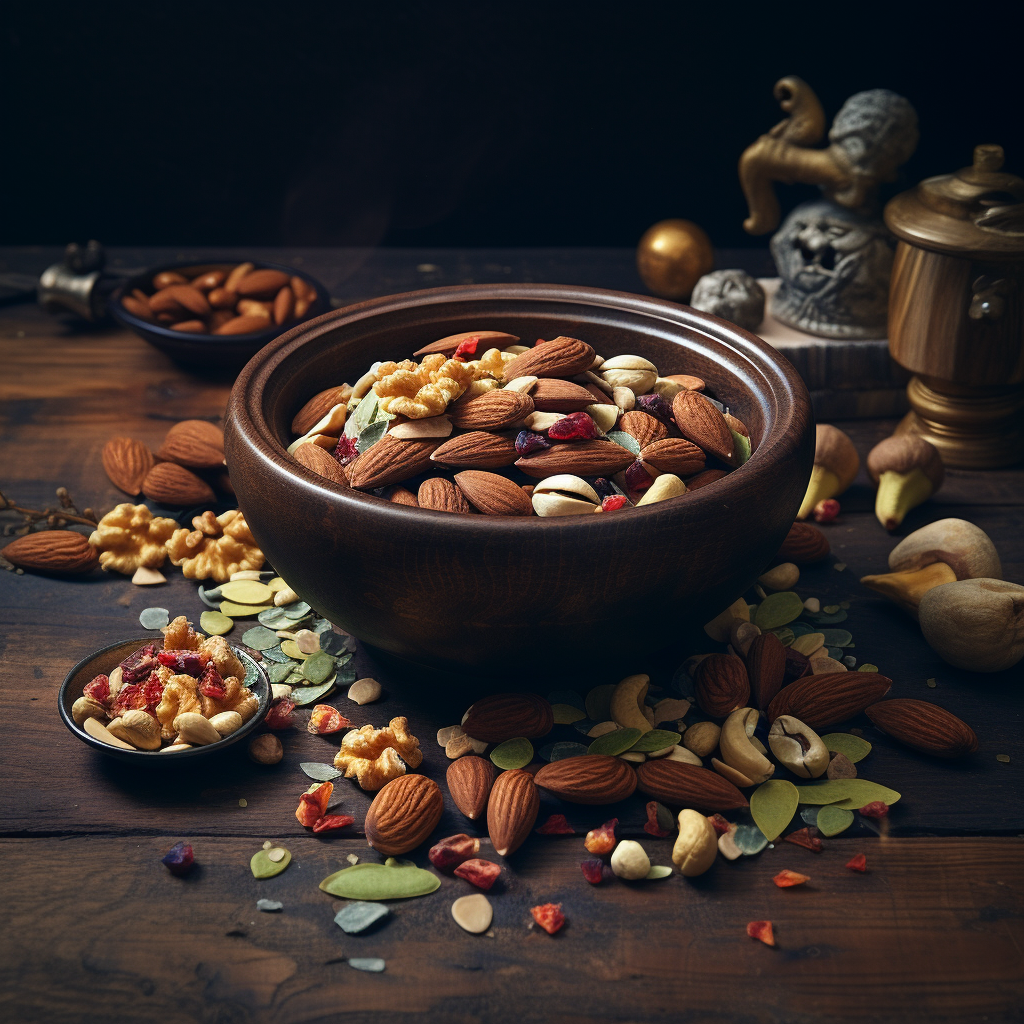 Healthy bowl of assorted nuts and seeds