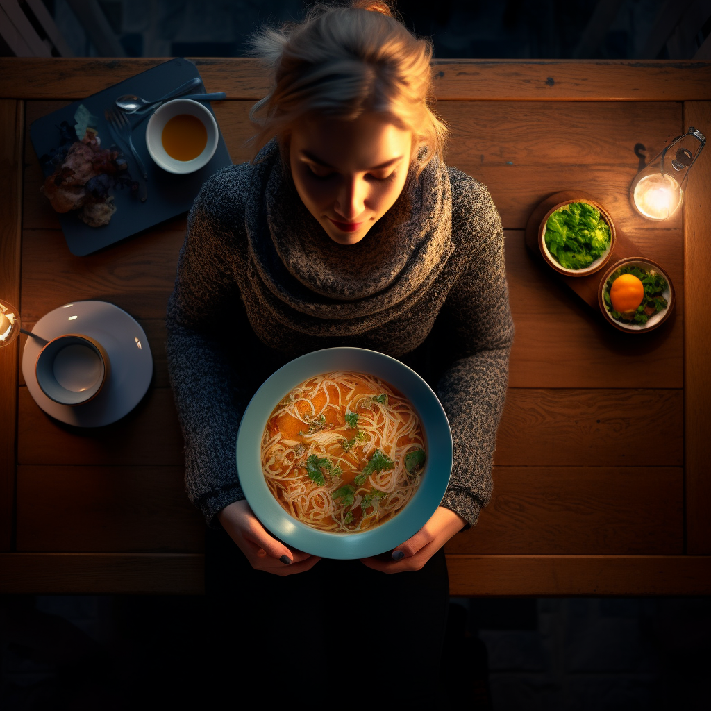 Woman with Bowl of Soup