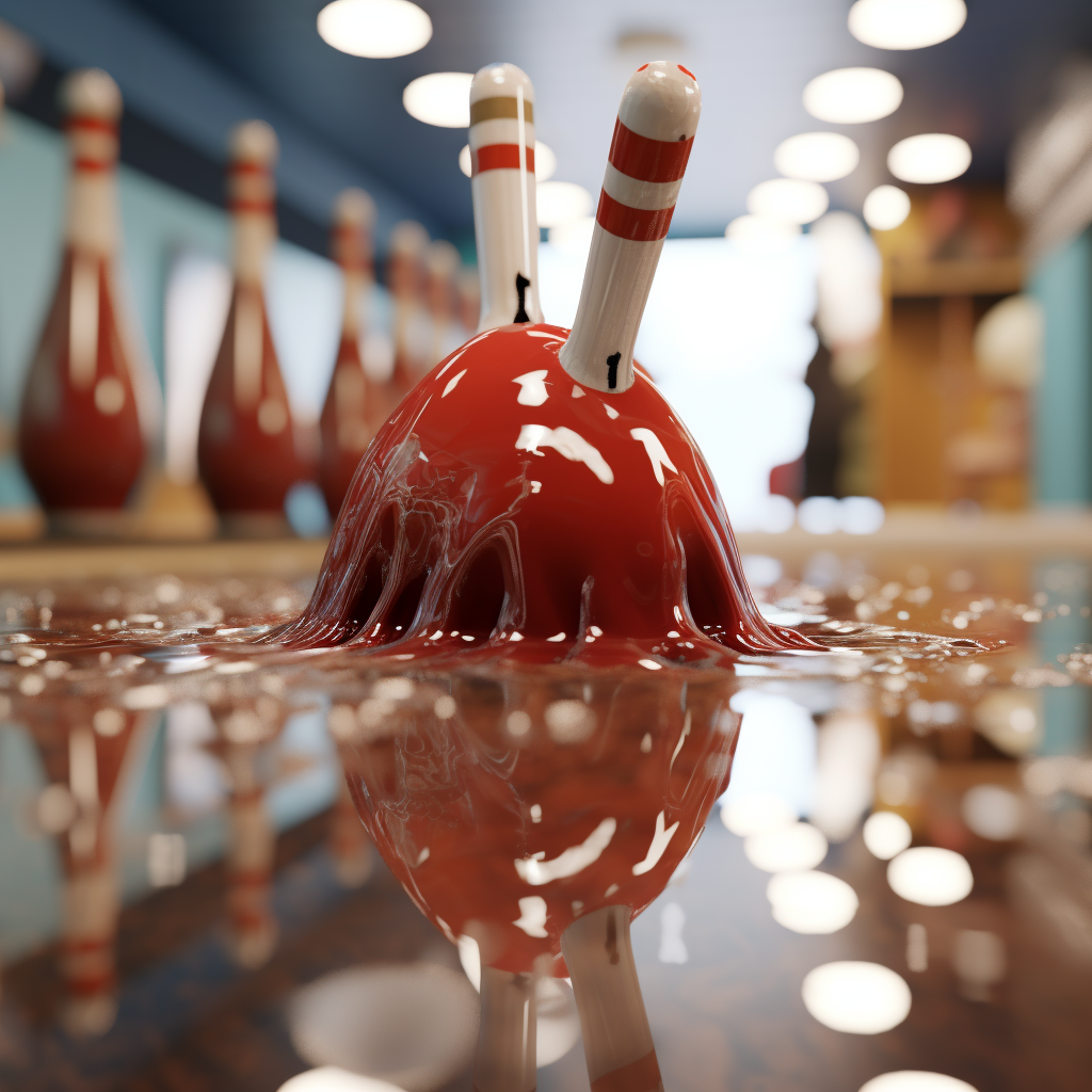 Bowling pins in a puddle