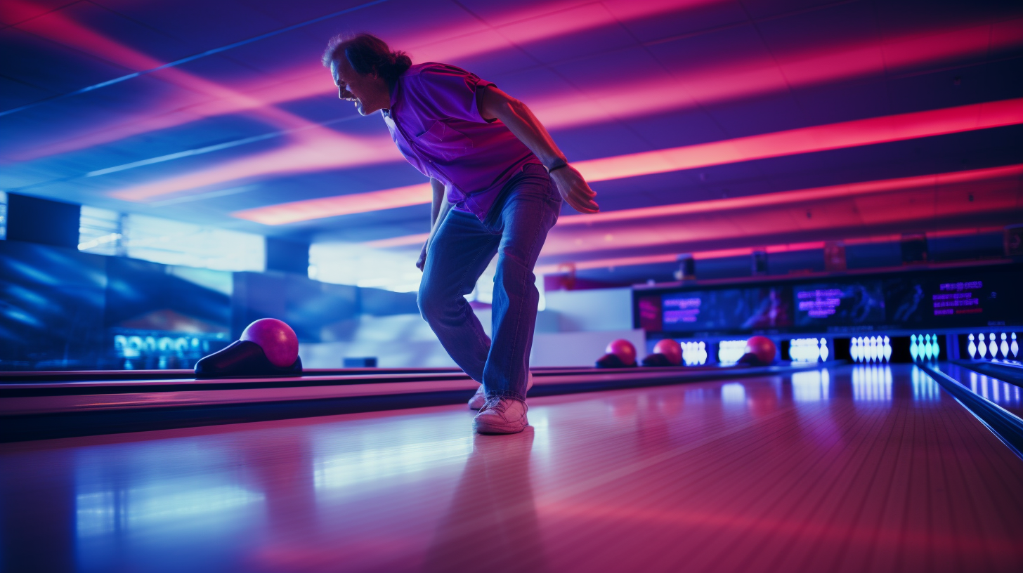 Middle-Aged Man Bowling in Purple and Orange Shoes