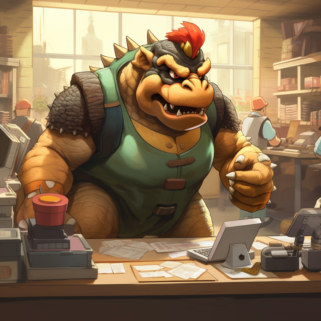 Bowser losing temper at customer as a cashier