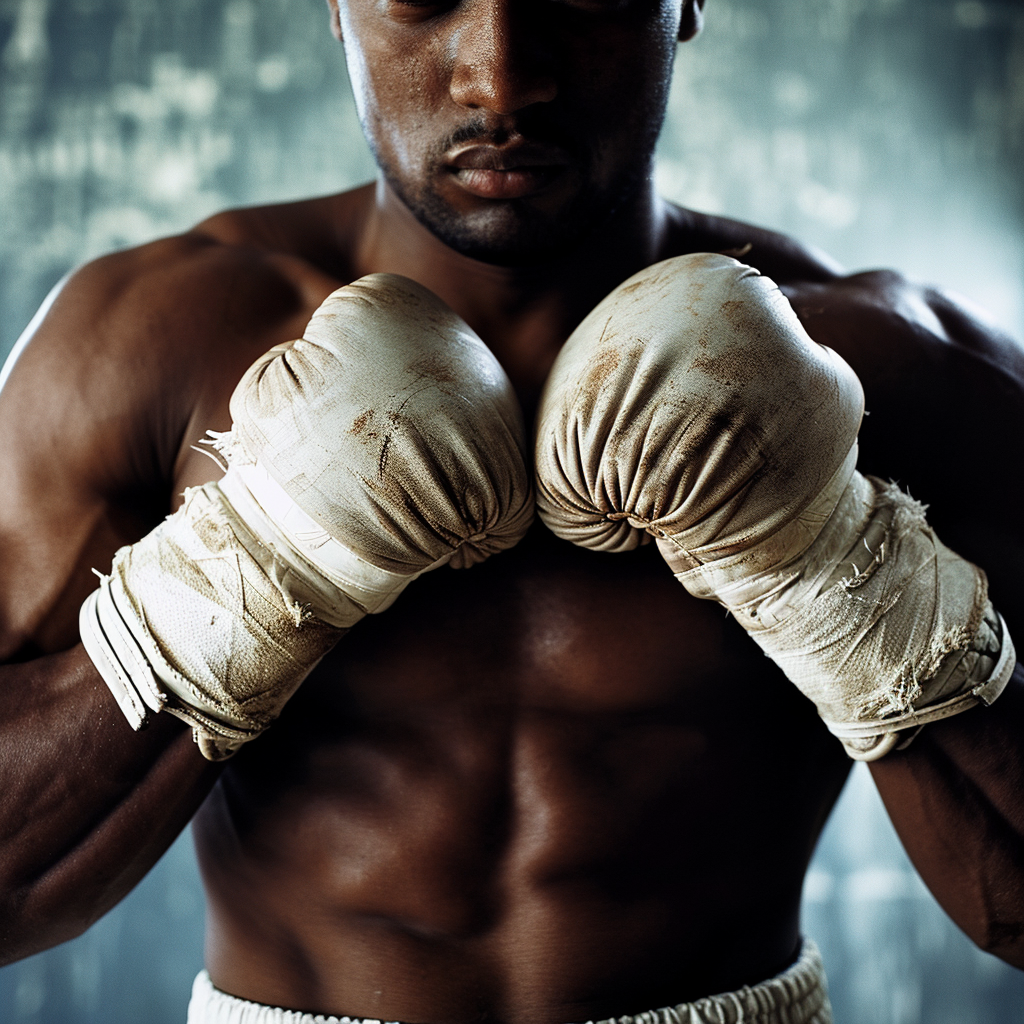 Man with Bandaged Hands in Boxing Stance