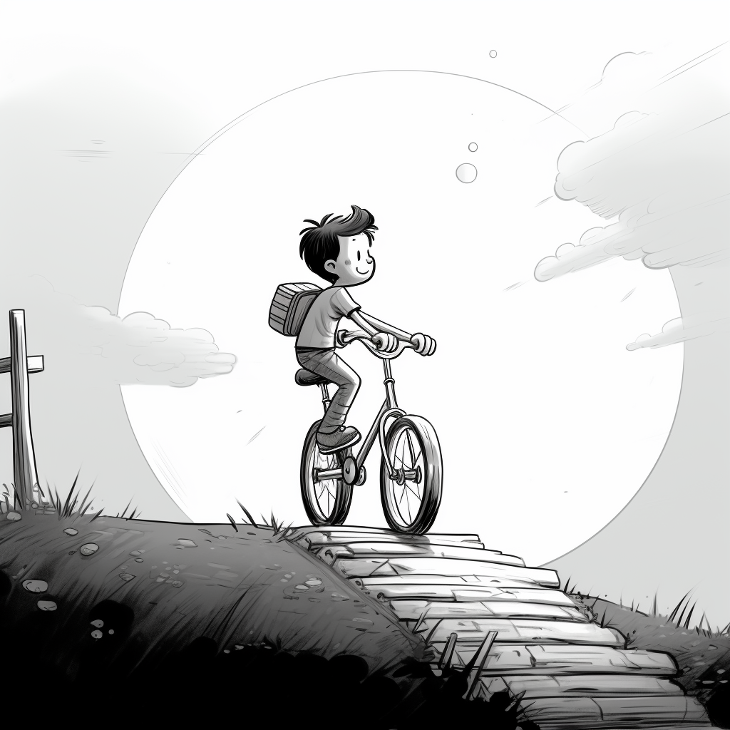 A boy riding his bicycle downhill